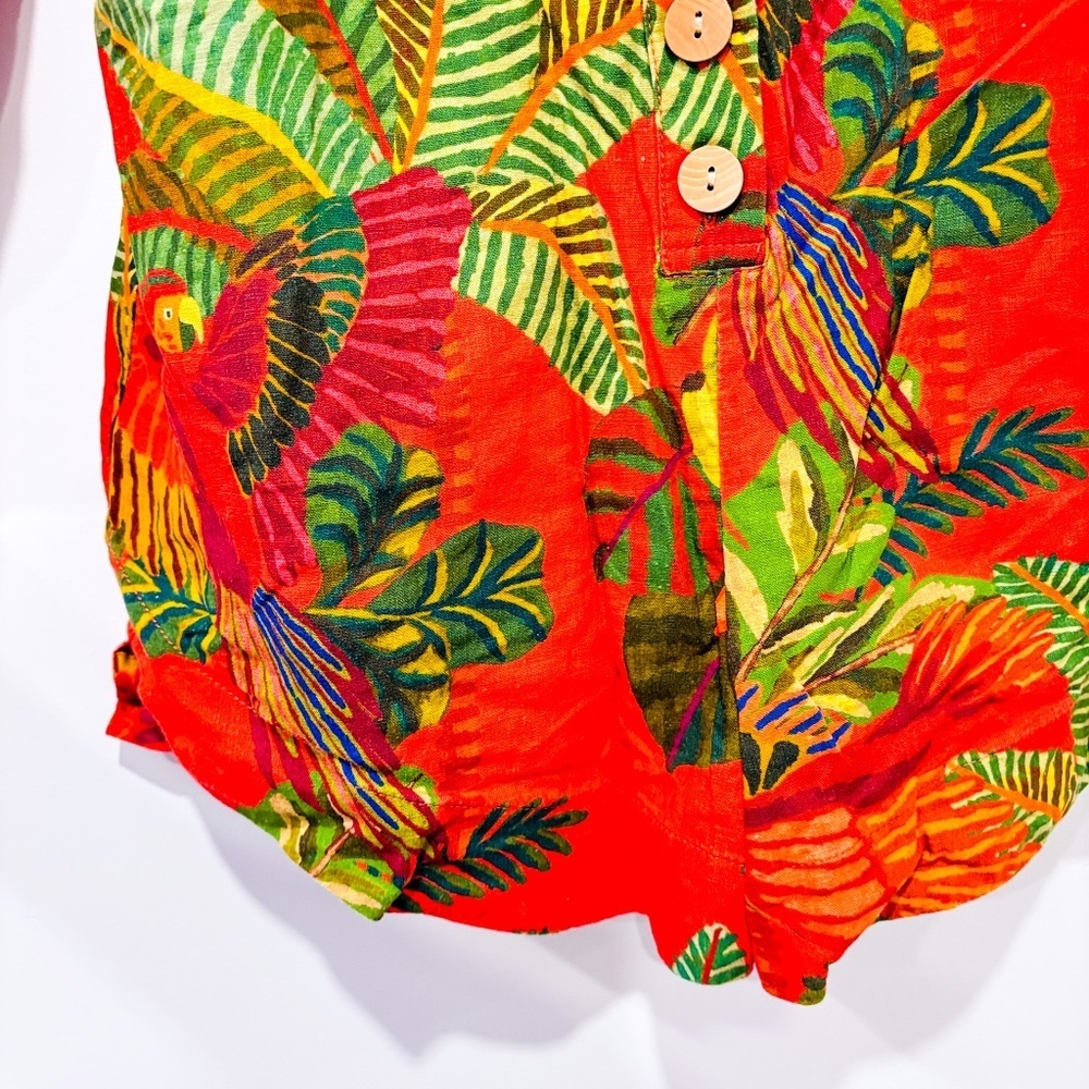 FARM RIO‎ Orange pelican linen romper with tropical print | Small * - Picture 6 of 9